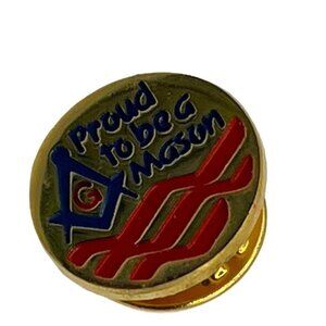 "Proud To Be A Mason" Gold Tone Lapel Pin With Red & Blue Detailing A302